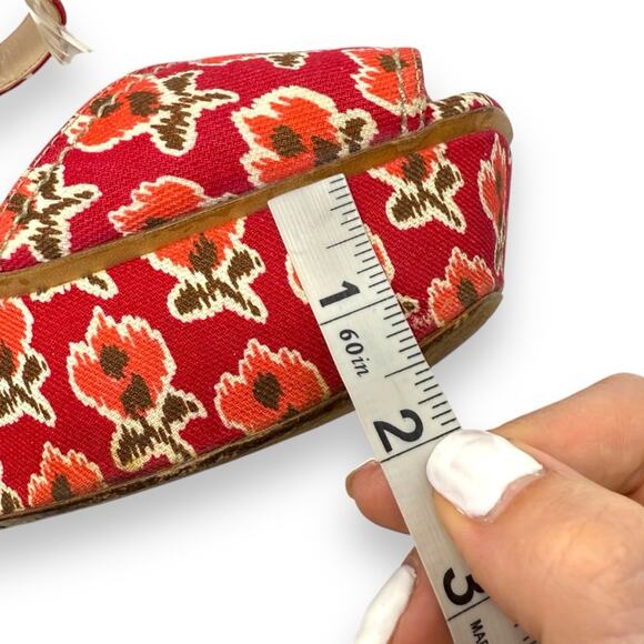 Prada Vintage Le Voyageur Collection 2012 Floral Wedge Platform Sandals Red 40.5 - Picture 14 of 16